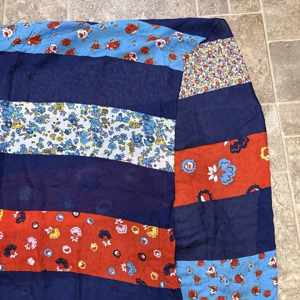 Coach New York Long Floral Patchwork Oversized Scarf Navy Red Boho Americana